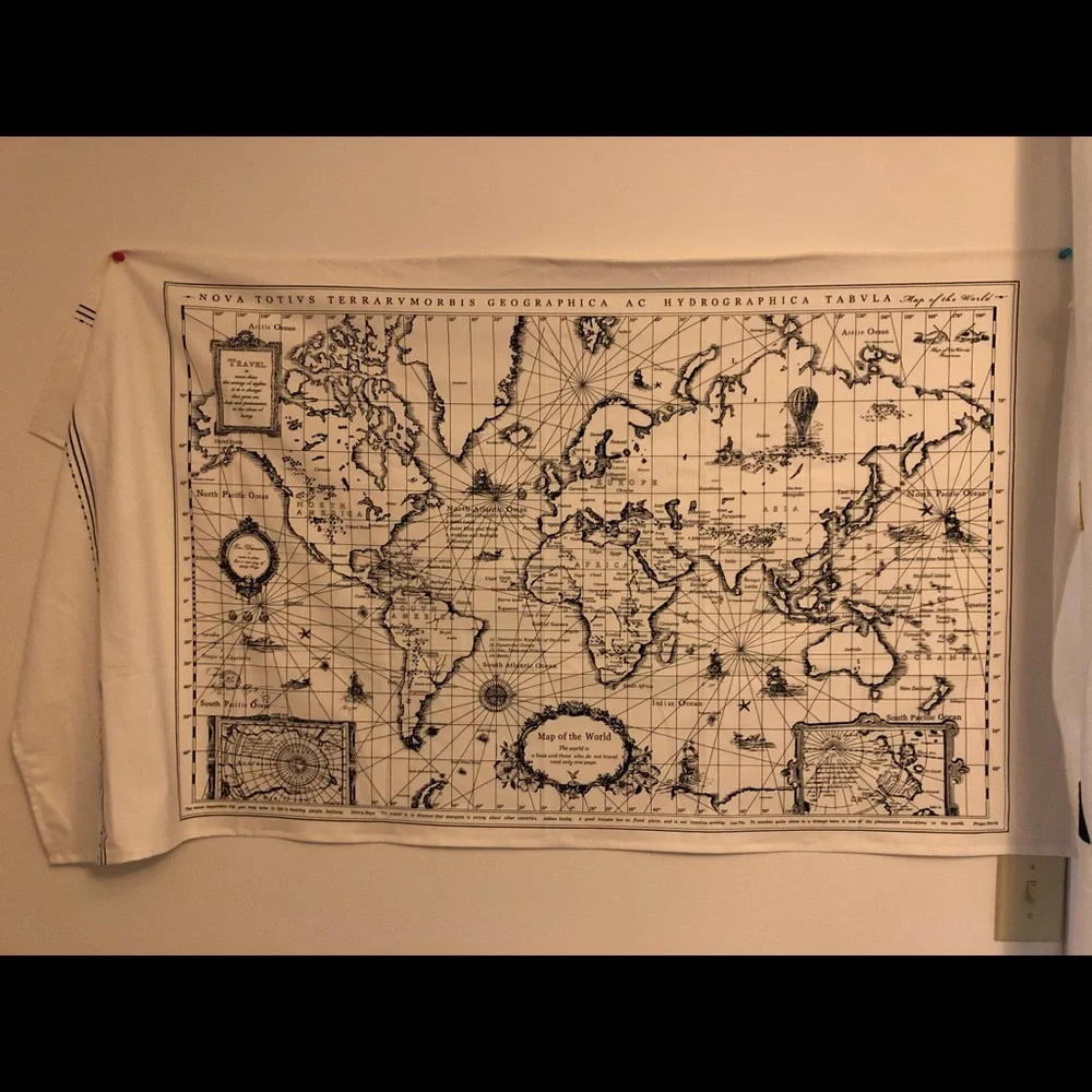 Vintage hand draw world map tapestry 50”*28” uo